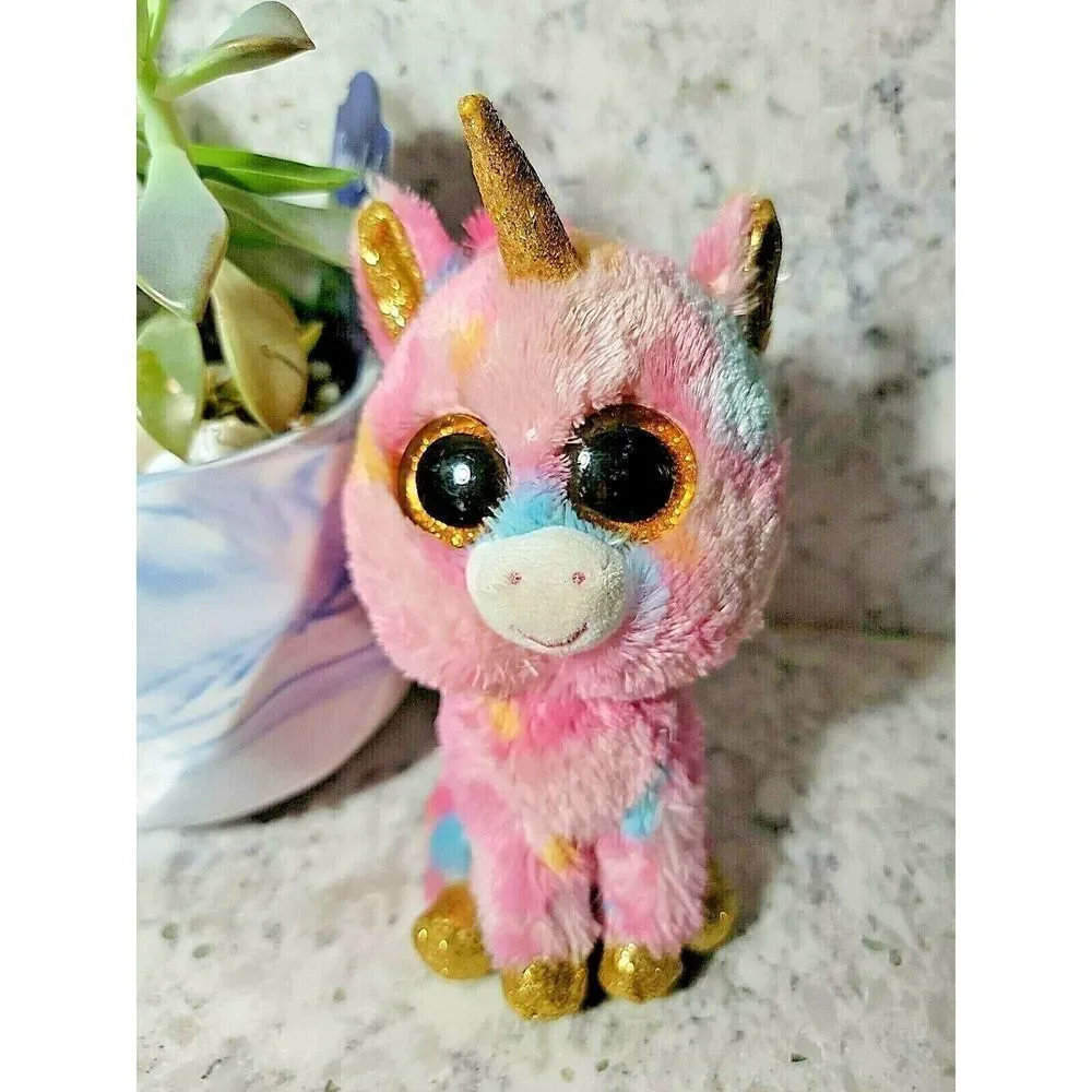 Ty Beanie Boo 6 inch Fantasia the Unicorn Pink Big‎ Eyes Preowned.